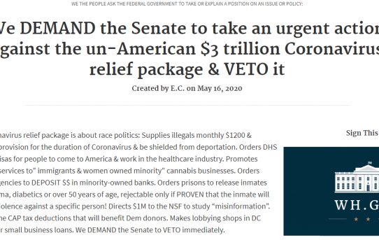 Please Sign This Petition Against Nancy Pelosi's un-American $3 Trillion Coronavirus Relief Package (Which All Goes To Illegals & Dangerous Inmates) For Senate To VETO